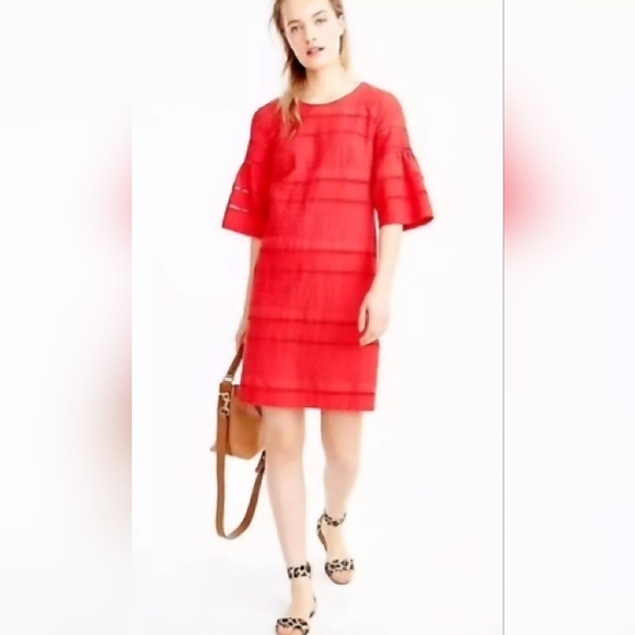 J. Crew Dress Flutter Sleeve Eyelet Design Shift Orange Dress Size 8T - Picture 2 of 10